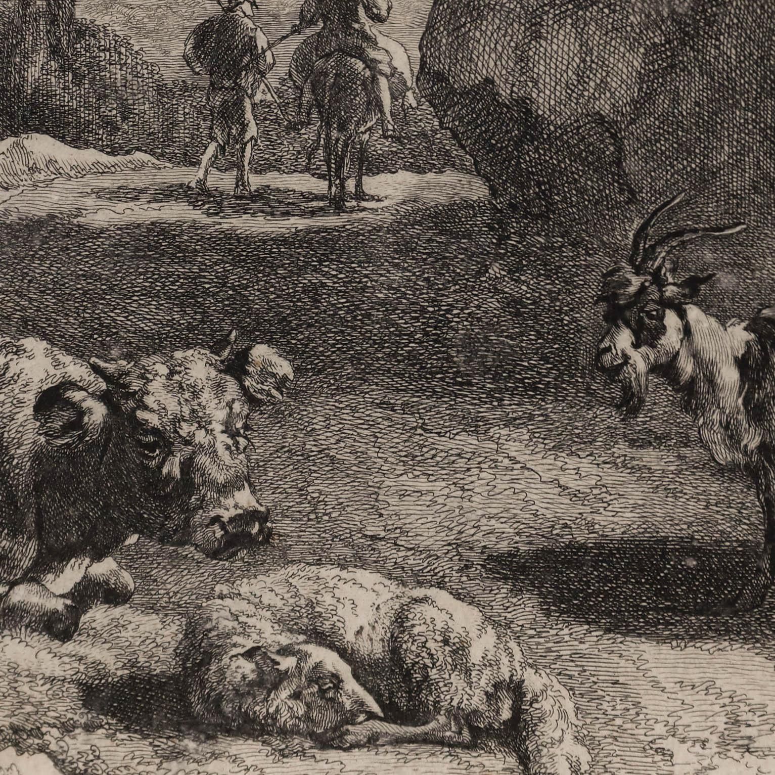 Jan De Visscher After Nicolaes Berchem Engraving, Spinner Near A Rock photo 195.0