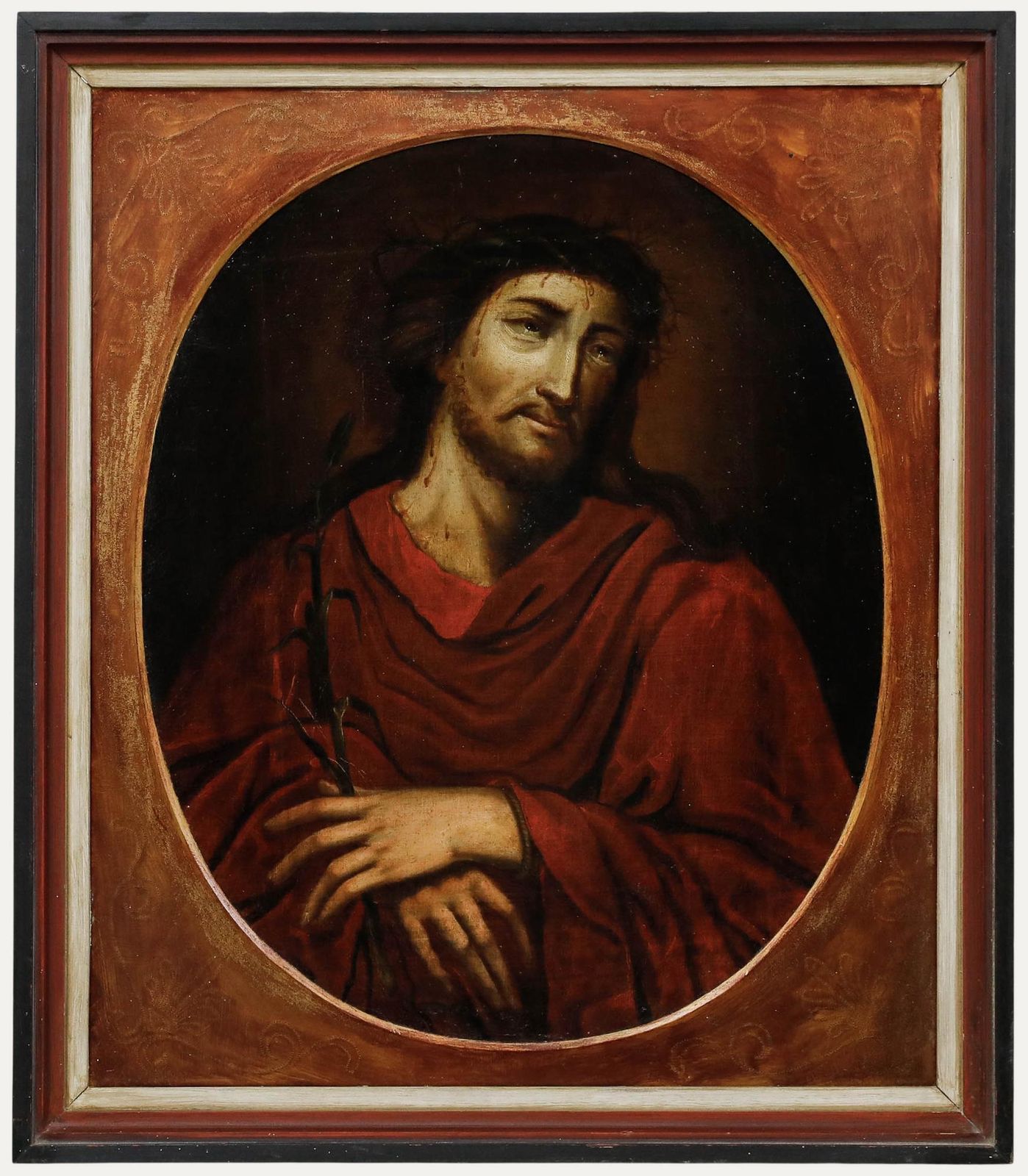 Framed 18th Century Oil Christ As The Man Of Sorrows