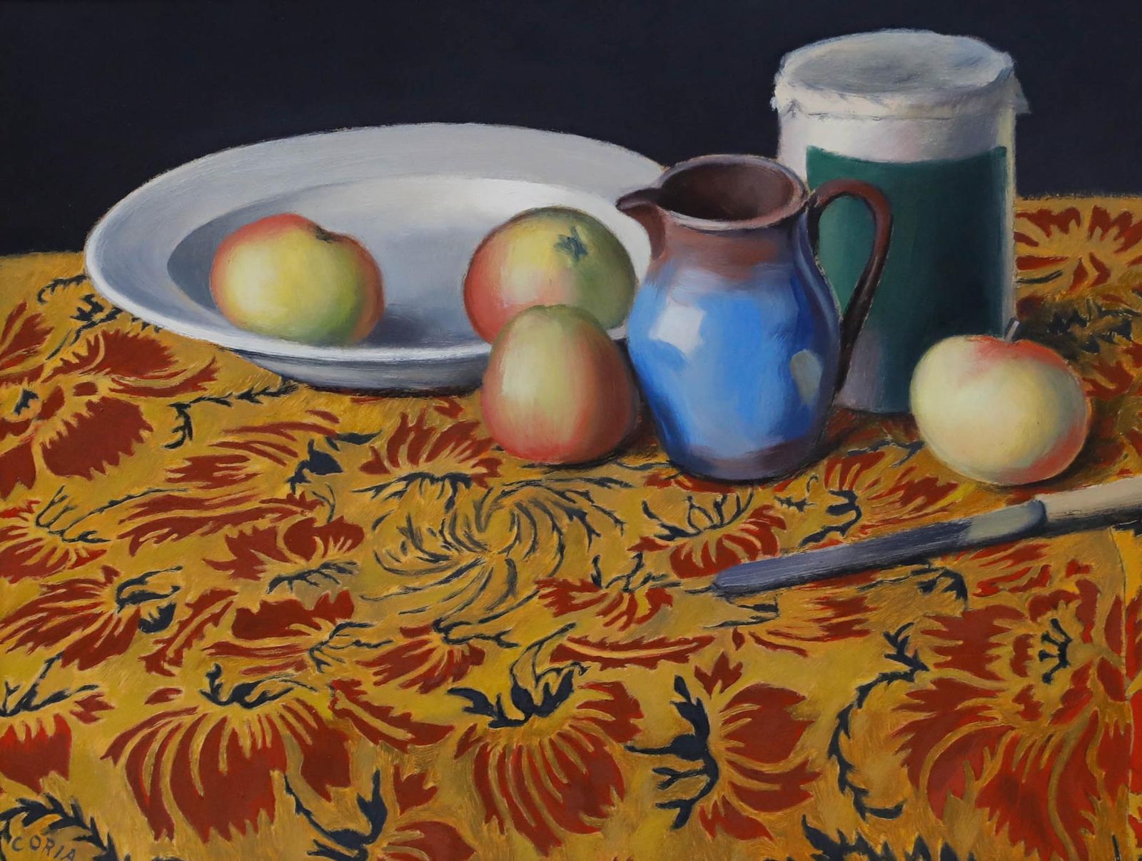 Benjamin Coria (1888 1942) Framed Mid 20th Century Oil, Still Life With Apples photo furniture