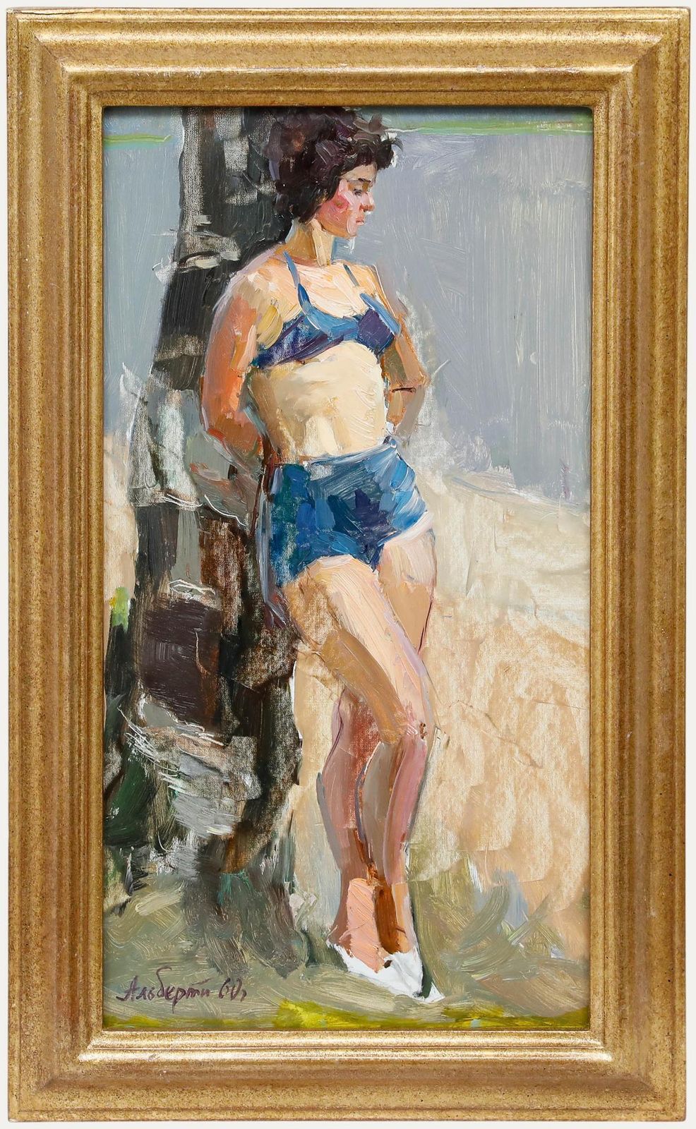 Piotr Filipovich Alberti (1913 1994) Framed 1960 Oil, Sunbathing