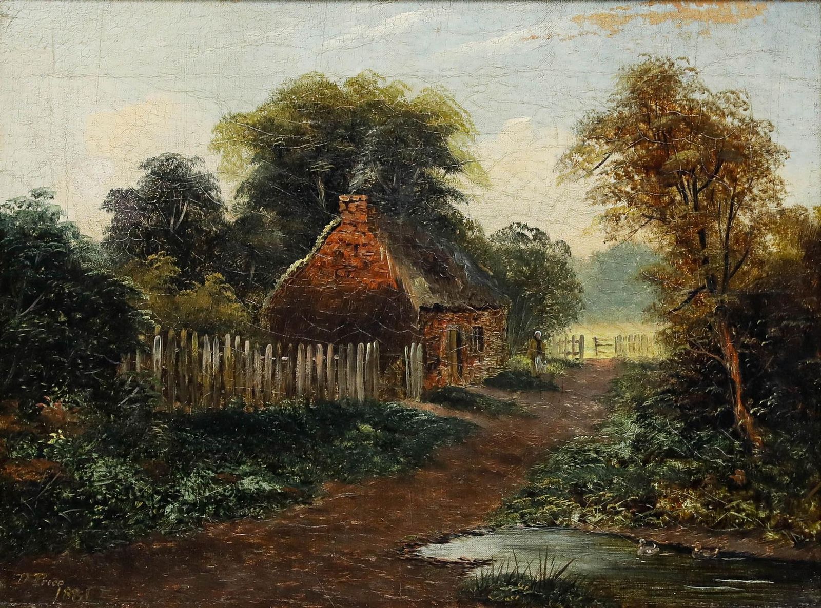 D. Price Framed 1881 Oil, The Lane To The Cottage photo furniture