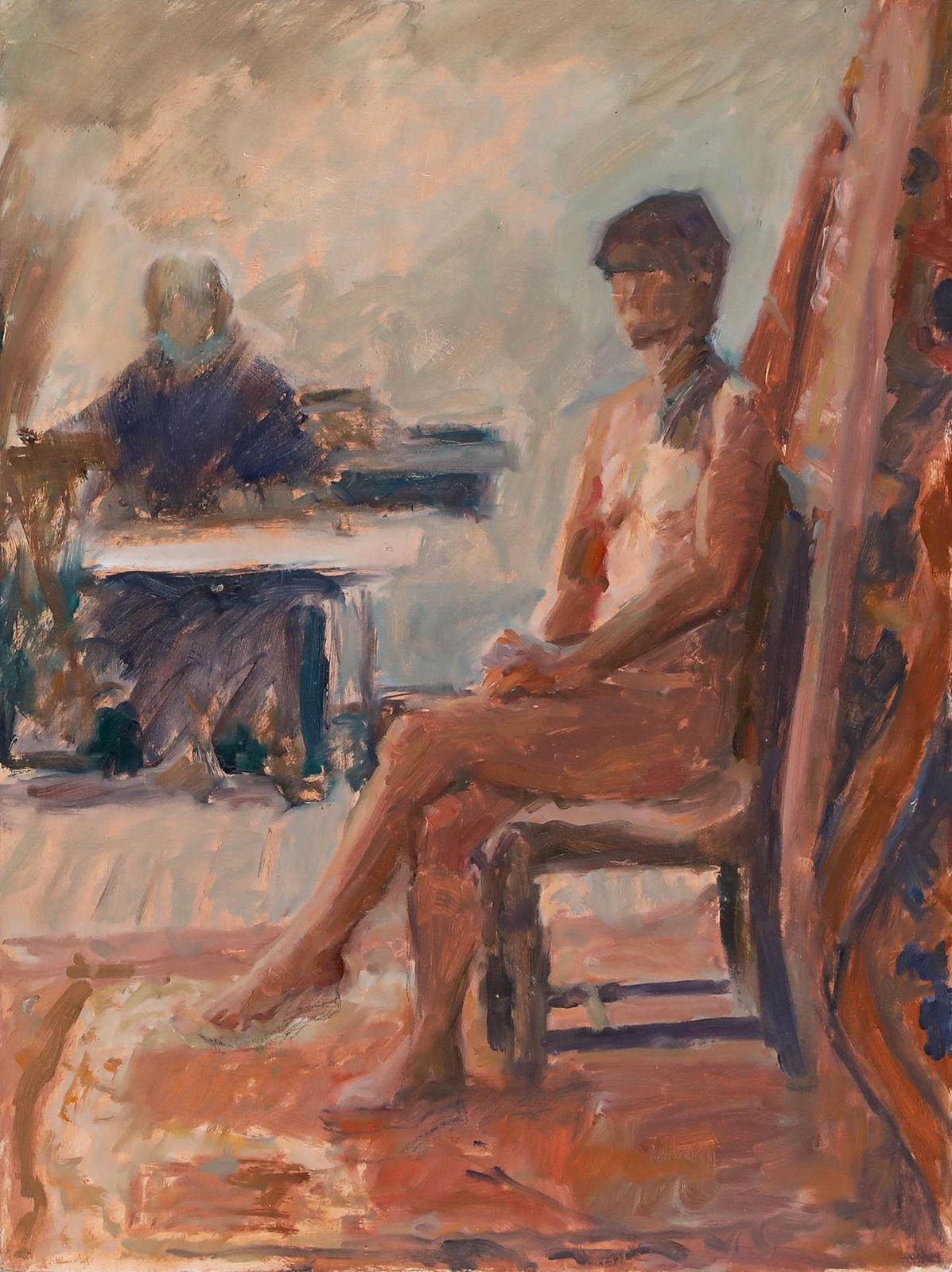 Pauline Plummer (B.1933) Framed 20th Century Oil, Seated Nude photo furniture
