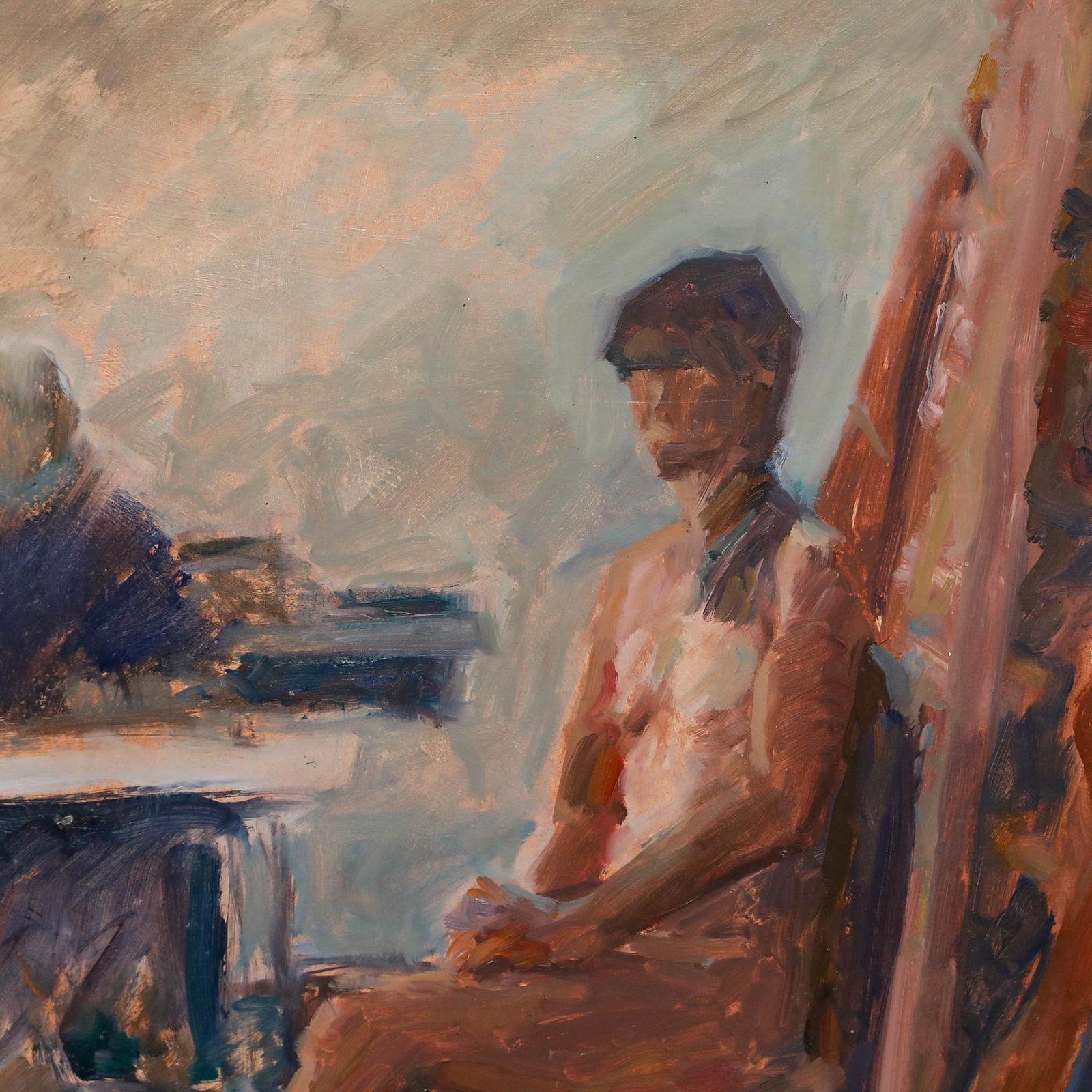 Pauline Plummer (B.1933) Framed 20th Century Oil, Seated Nude photo Art
