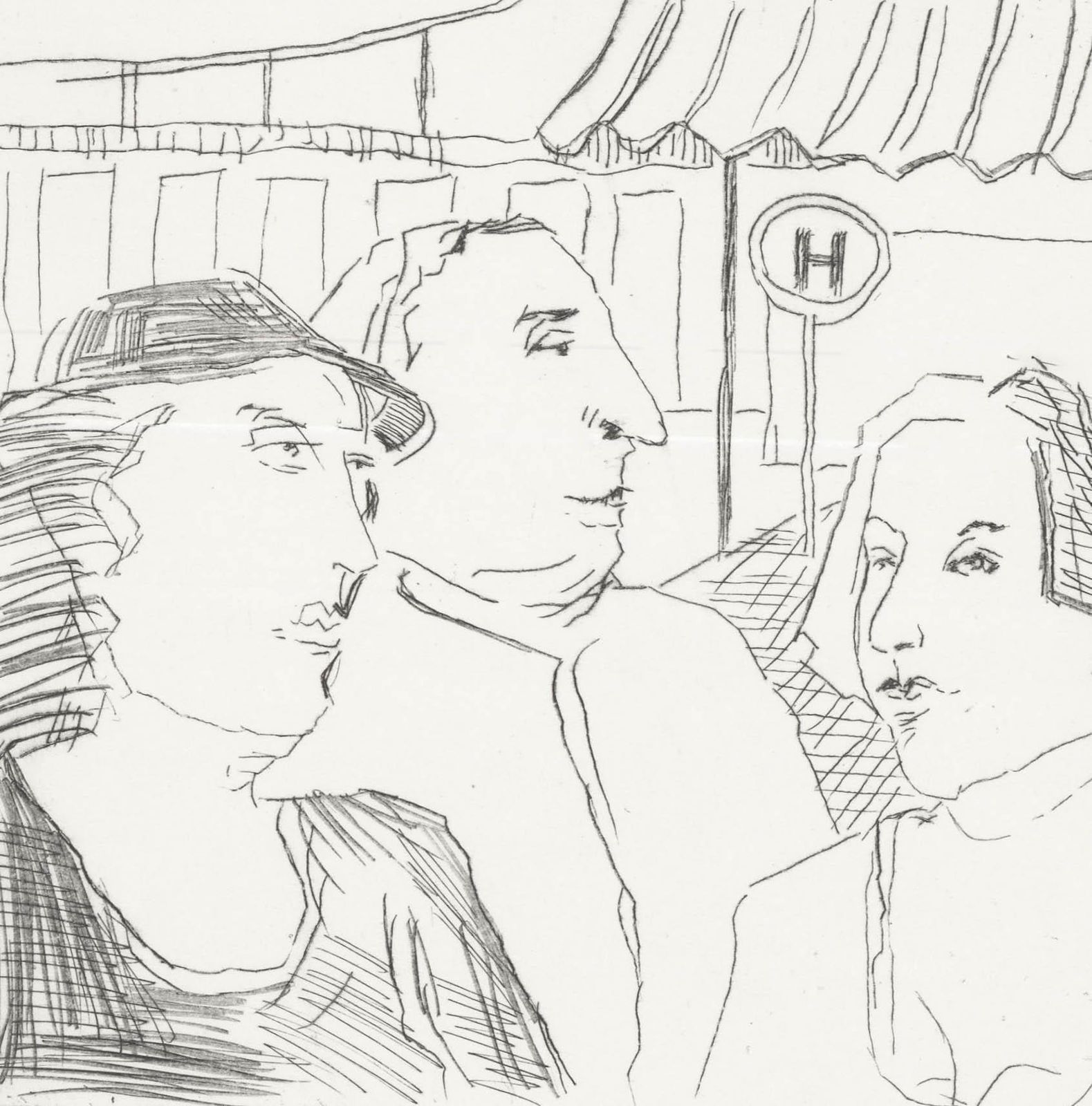 Marion Kallauka (B.1949) 1983 Etching, The Bus Stop photo furniture
