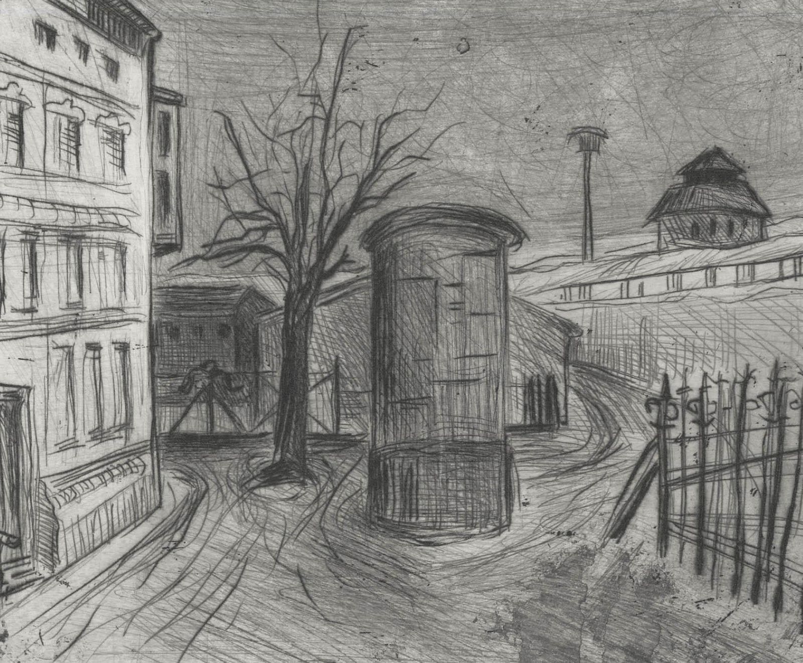Marion Kallauka (B.1949) 1982 Etching, Berlin Street Scene photo furniture