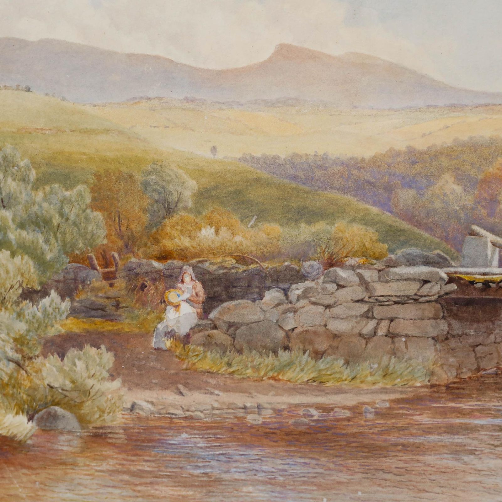 Framed Early 20th Century Watercolour Resting By The Bridge photo Art