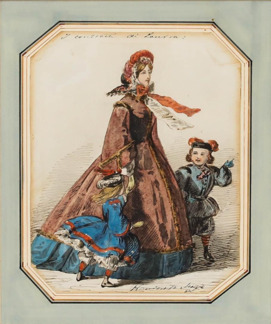 Attrib. William Mcconnell (Fl.1850 1890) 1862 Watercolour, Mother & Children photo furniture