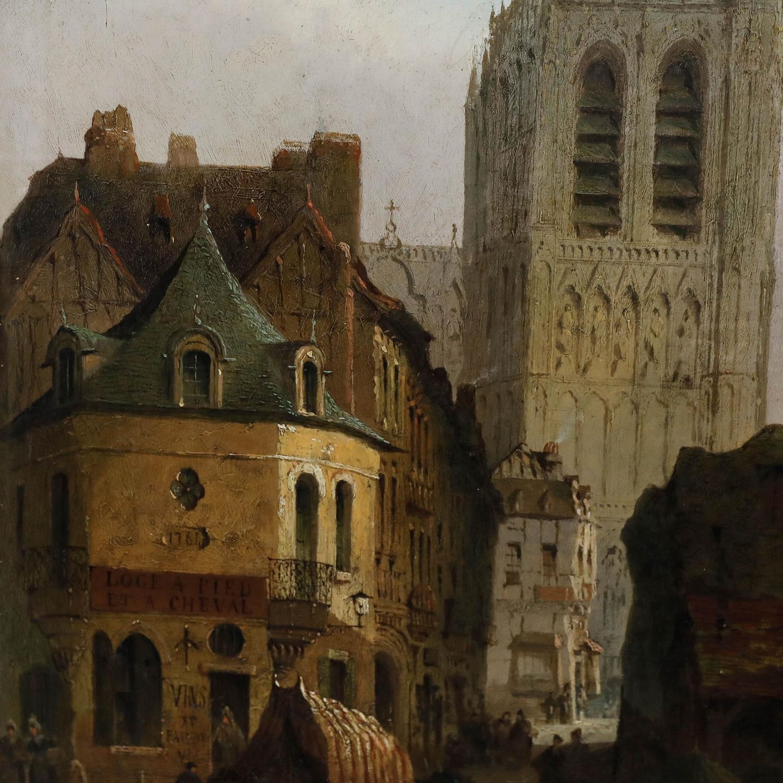James D. Barnett (Act.1855 1892) Framed 1860 Oil, At Sens, Burgundy photo 595.0