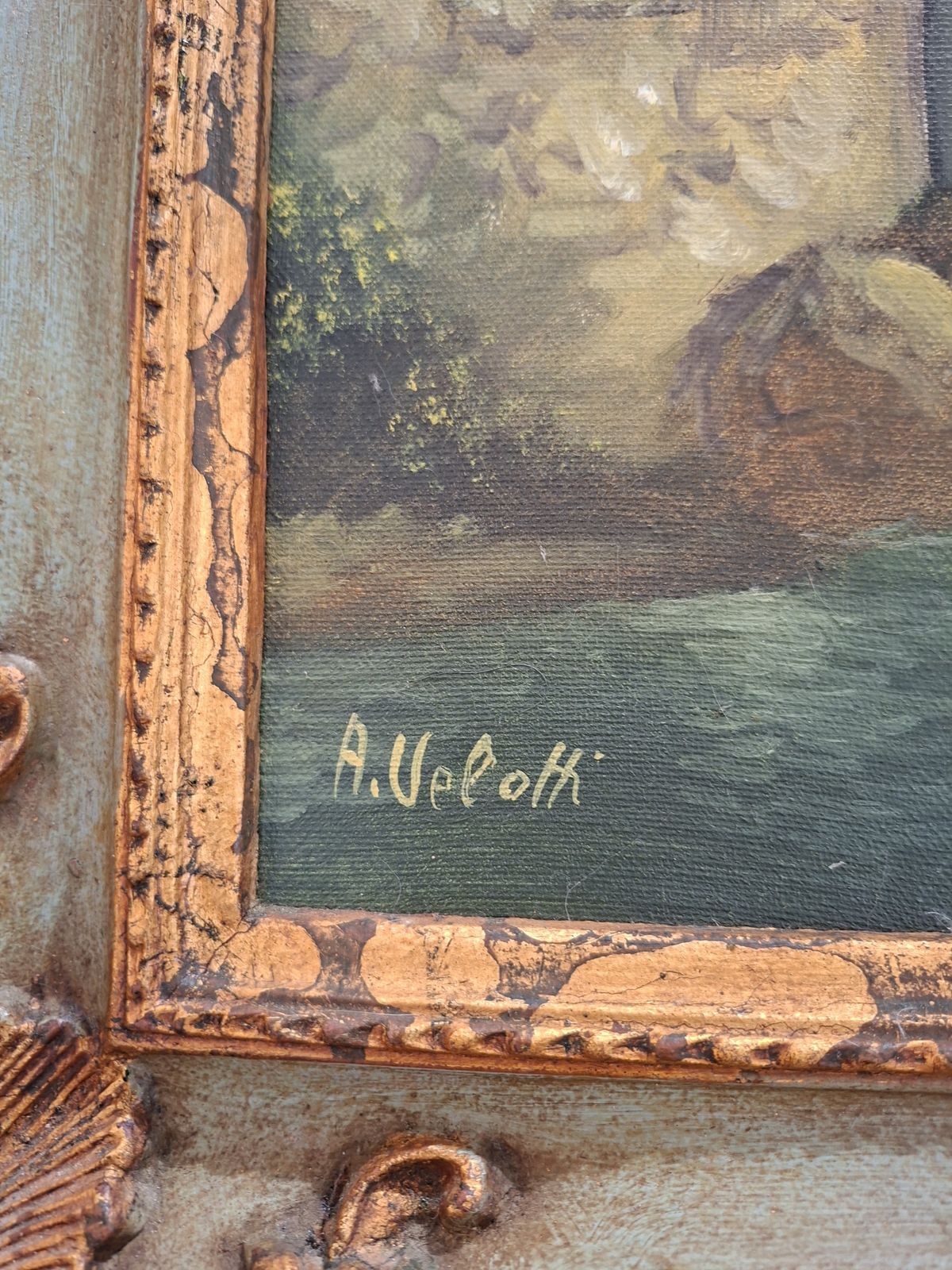Splendido Dipinto Olio Su Tela Paesaggio Arcadico Di A. Velotti photo furniture