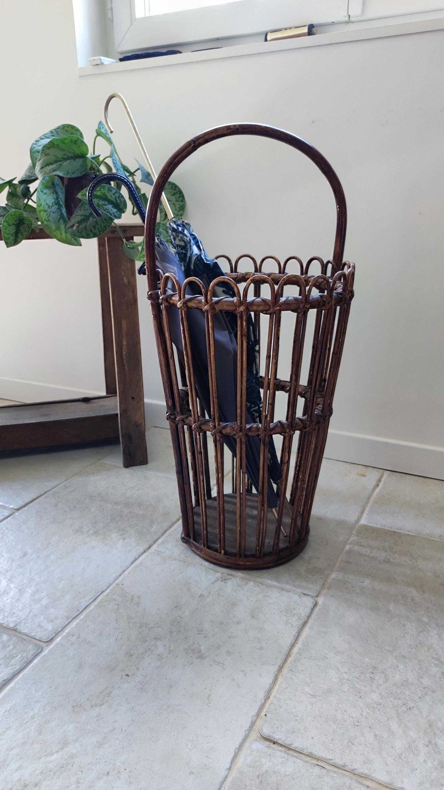 French Mid Century Modern Bamboo Umbrella Stand, 1960s photo vinterior