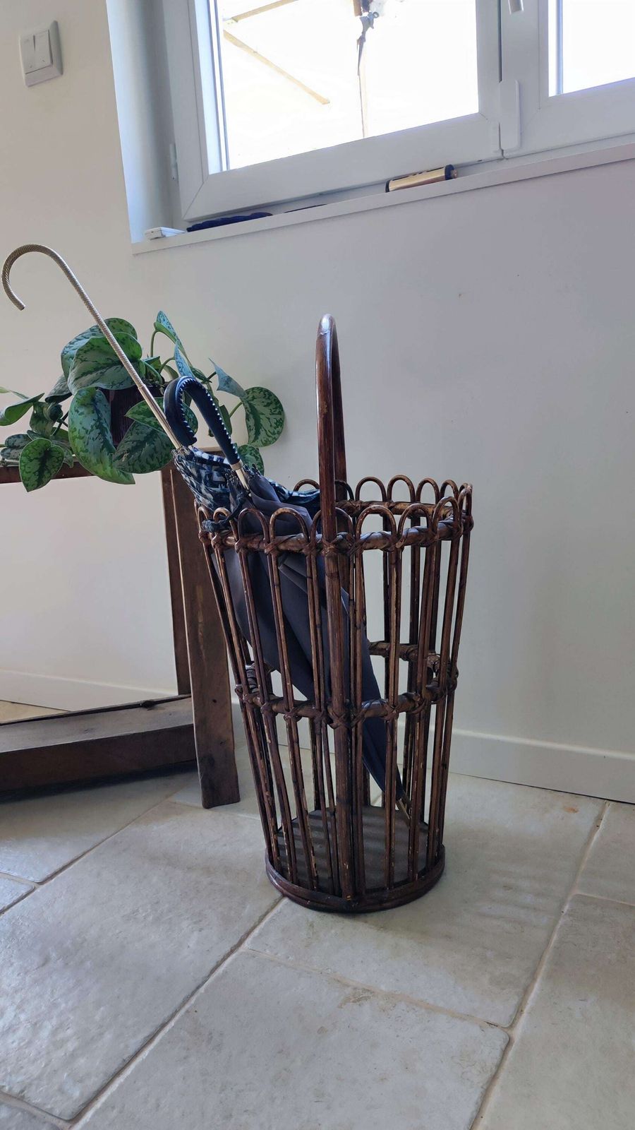 French Mid Century Modern Bamboo Umbrella Stand, 1960s photo vintage