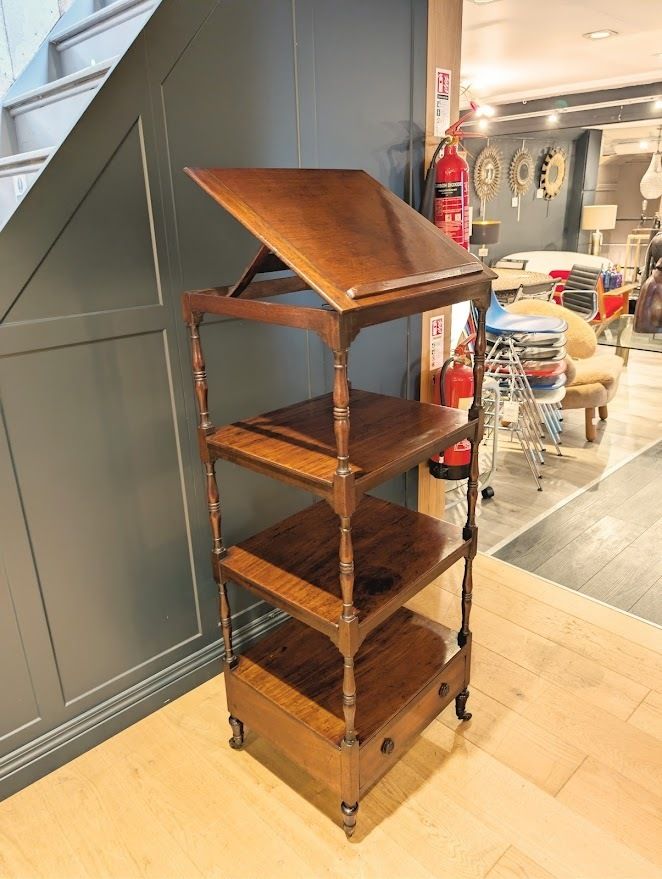 A George III Period Mahogany Four Tier Whatnot With Hinged Adjustable Reading Stand photo vinterior