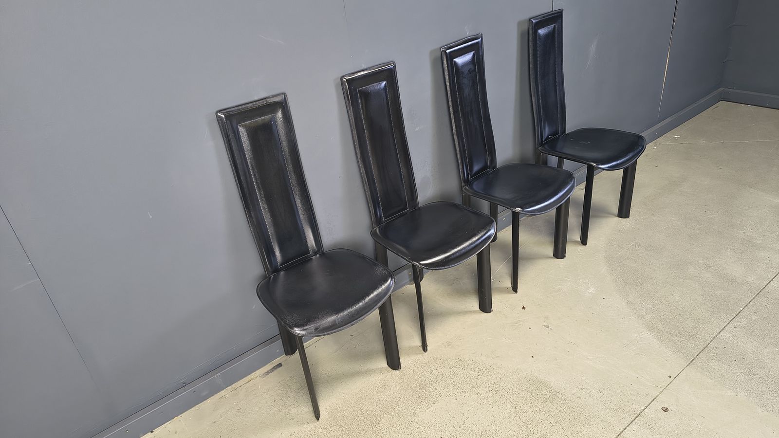 595.0 Vintage Black Leather Dining Chairs, Set Of 4, 1980s photo