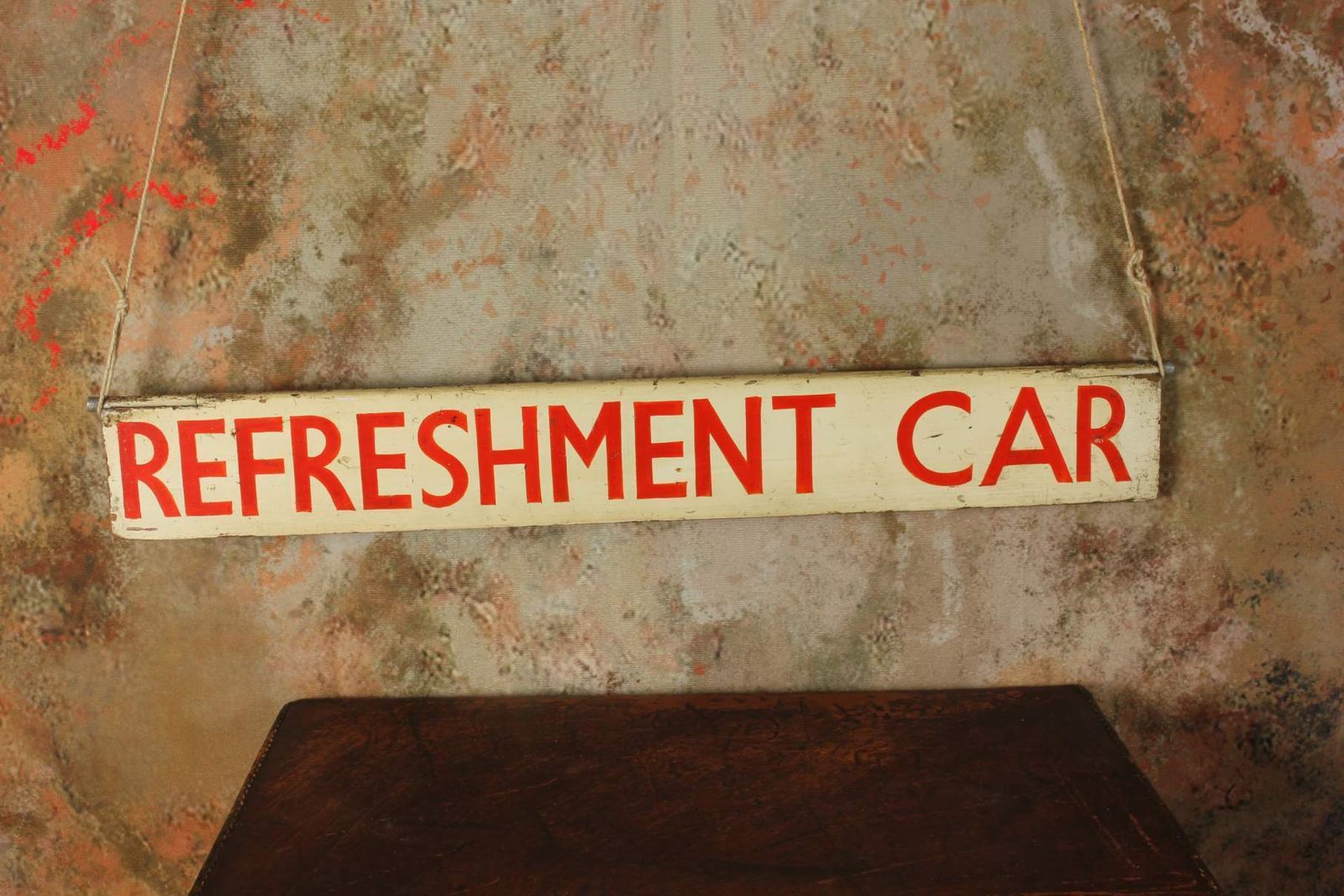 photo buy Antique Refreshment Car Railway Station Sign. Train Buffet Sign C1930.