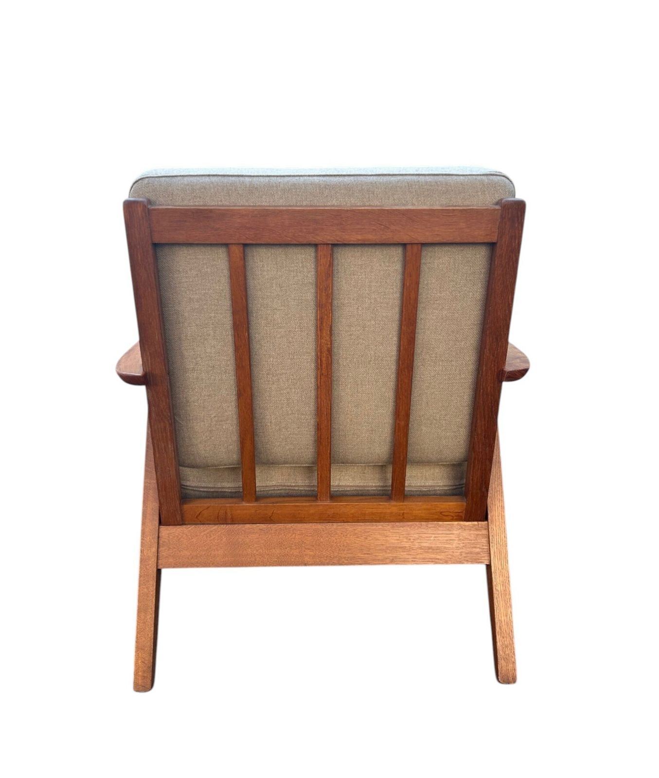 photo vintage Danish Teak And Oak Cream Beige Wool Lounge Armchair Mid Century Chair 1960s