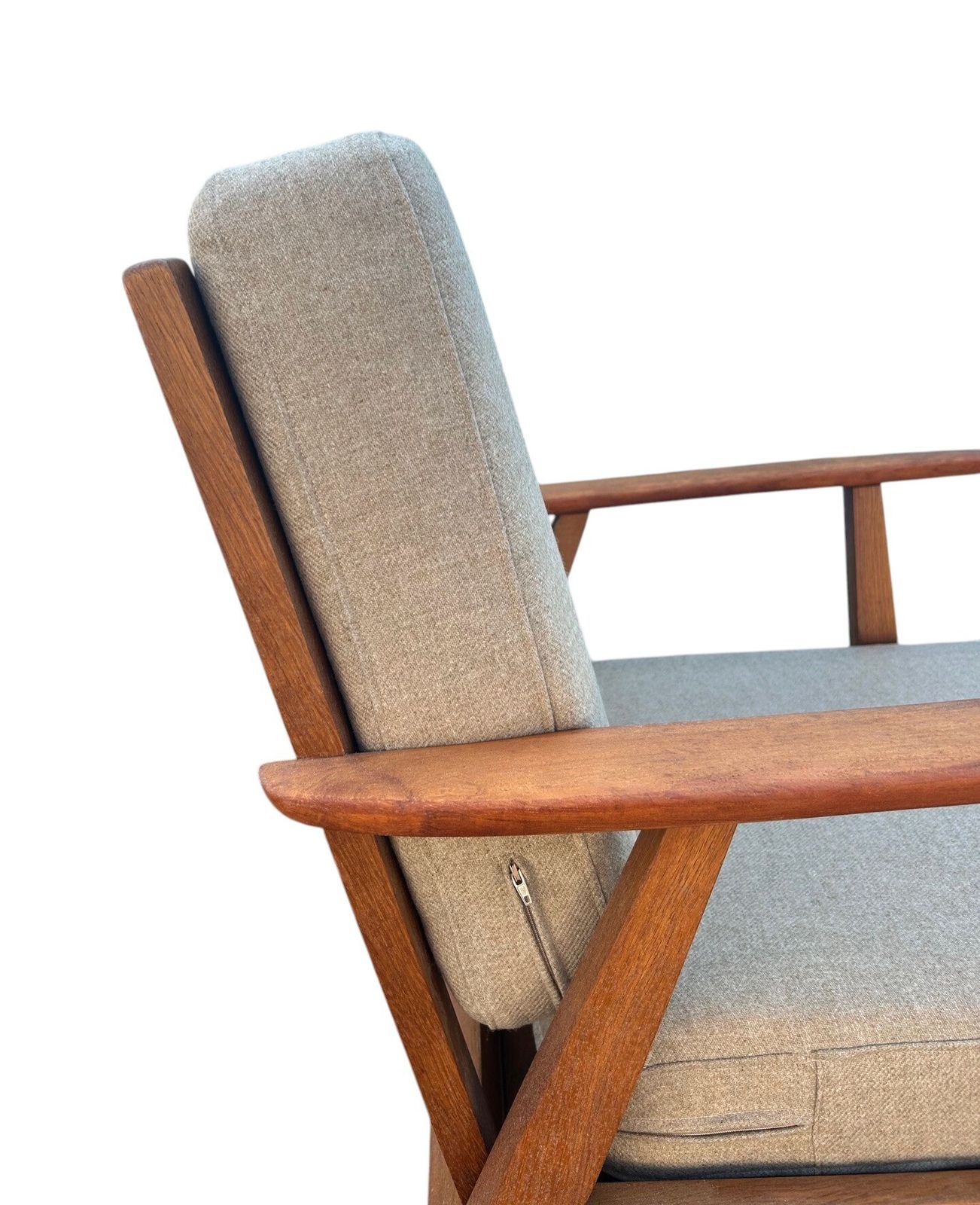 Danish Teak And Oak Cream Beige Wool Lounge Armchair Mid Century Chair 1960s photo buy