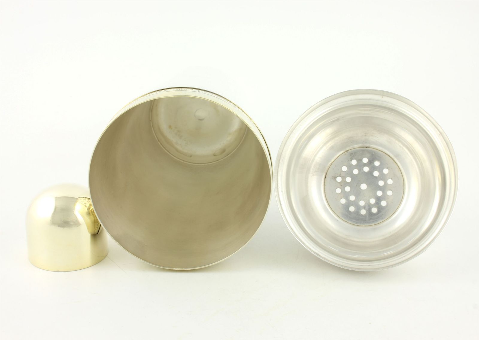 Art Deco Dial A Drink Recipe Cocktail Shaker. Silver Plate & Gilt C1930. photo vinterior