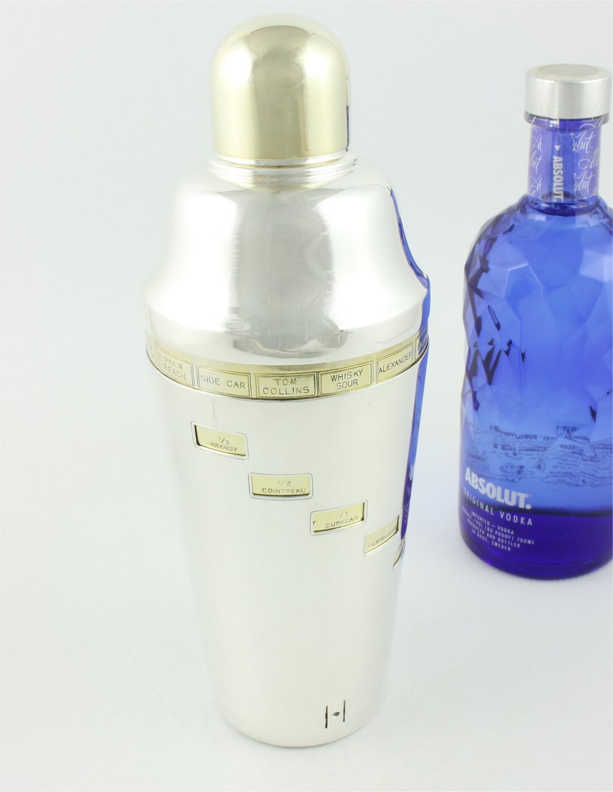 Home Decor Art Deco Dial A Drink Recipe Cocktail Shaker. Silver Plate & Gilt C1930. photo