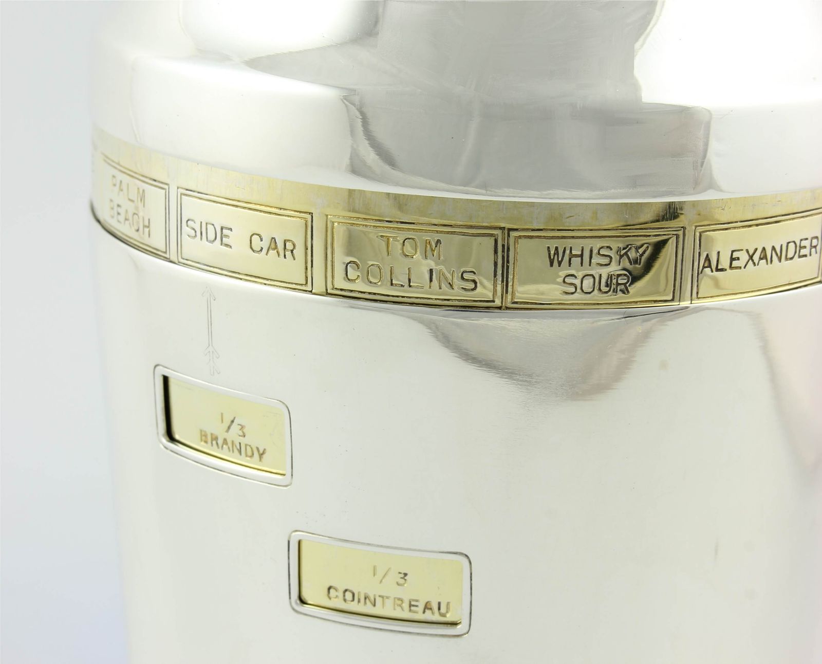 photo vinterior Art Deco Dial A Drink Recipe Cocktail Shaker. Silver Plate & Gilt C1930.