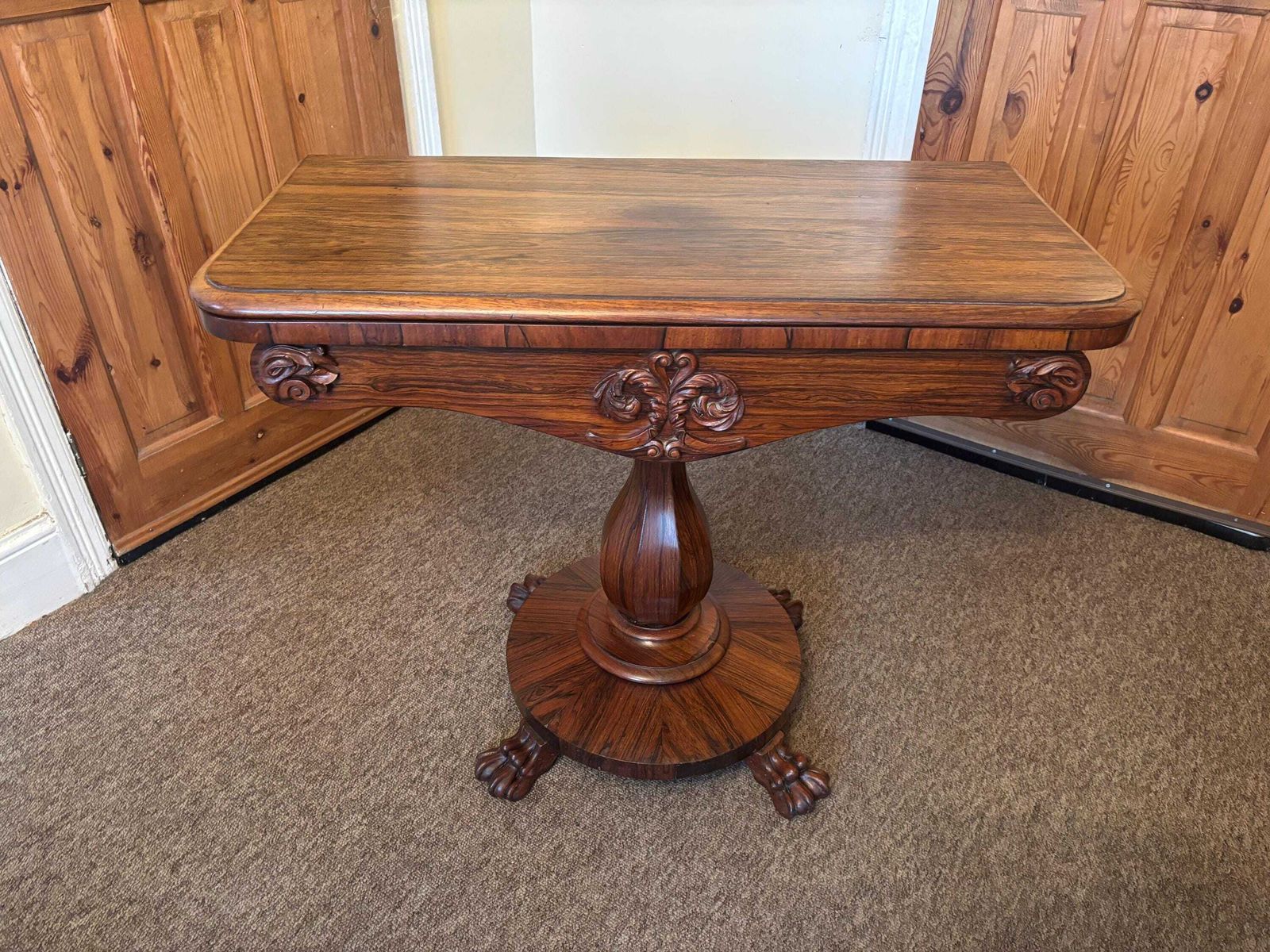 Antique Regency Georgian Rosewood Fold Over Card Games Table Hall Sofa Side 1830