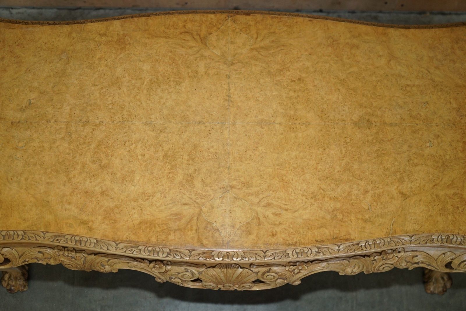 Furniture Exquisitely Hand Carved  Burr Walnut Coffee Cocktail Table Lion's Hairy Paw Legs photo