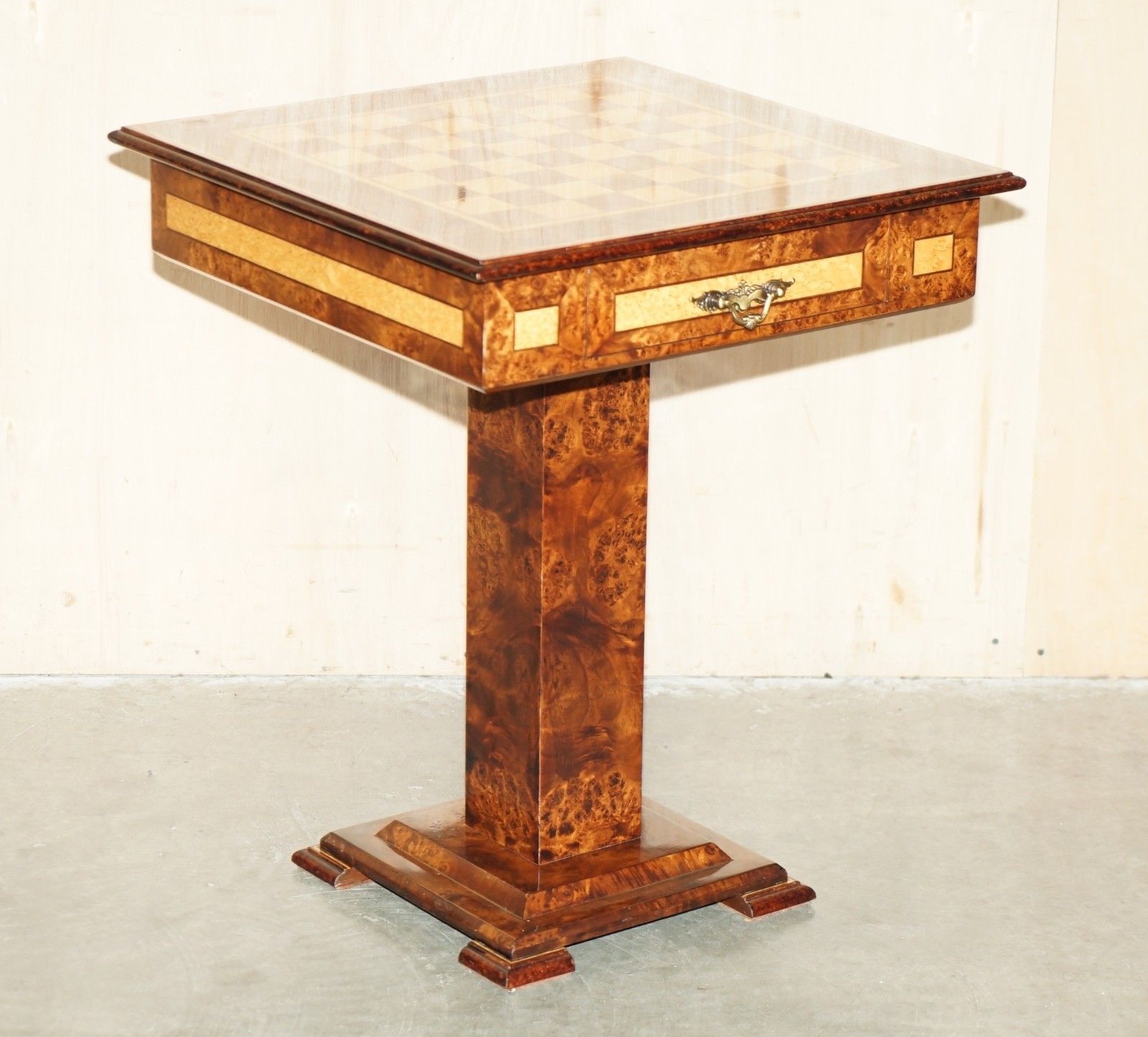 Josef Novak  Art Deco Burr & Burl Walnut & Satinwood Chessboard Chess Table photo for sale