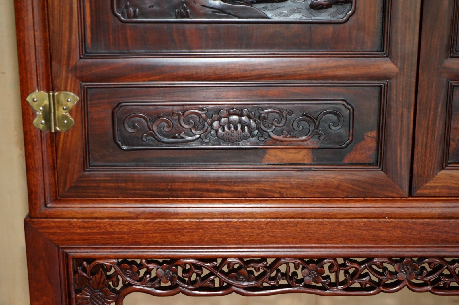 A Fine 19th Century Carved Huanghuali Two Door Cabinet On Stand Qing Dynasty photo buy