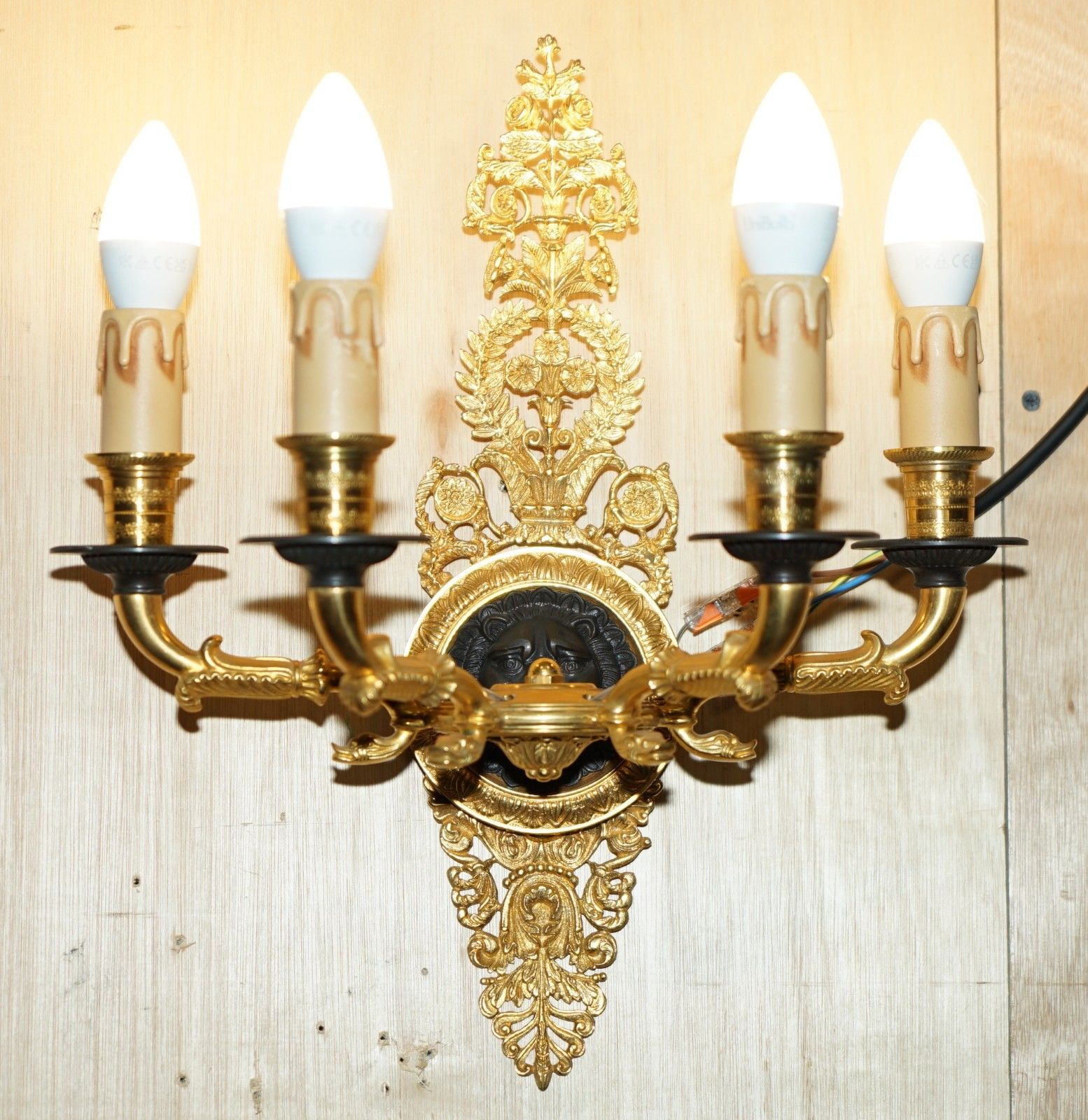 Pair Of Rrp £4,495 L'originale Italy 24ct Gold Plated Four Candle Bronze Sconces photo furniture
