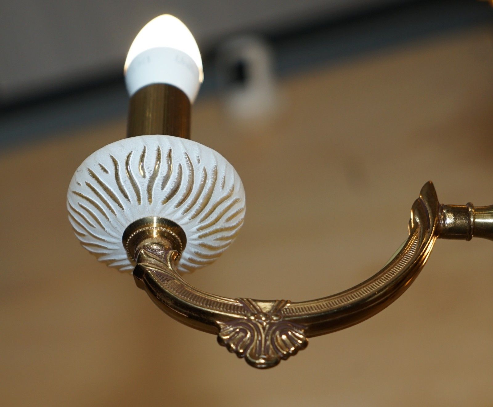photo for sale 1 Of 4 Reccagni Made In Italy Brass & Frosted Glass 3 Candle Light Chandelier