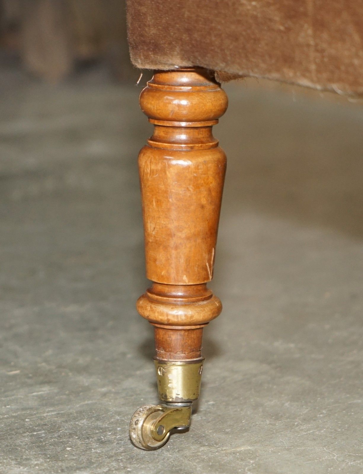 Furniture Pair Of Antique Edwardian 1910 Walnut Framed Brass Castors Bolster Arm Armchairs photo