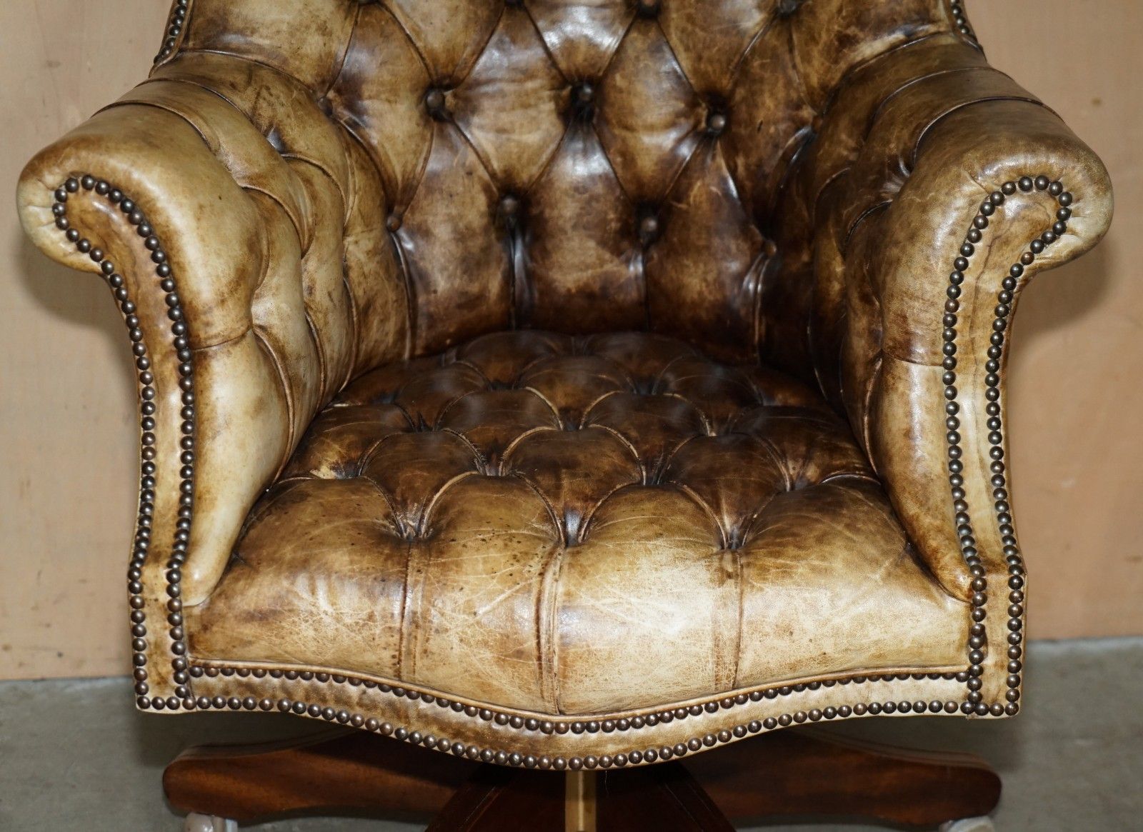photo for sale Antique Heritage Aniline Brown Leather Chesterfield Directors Captains Armchair