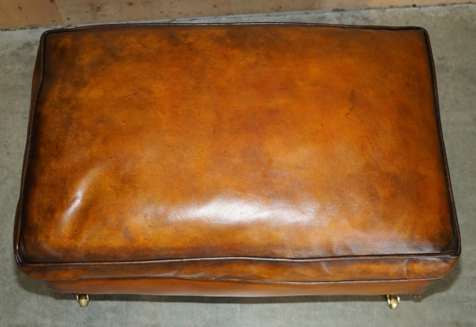 Feather Filled Restored Hand Dyed Brown Leather Ottoman Footstool Part Of Suite photo 1850.0