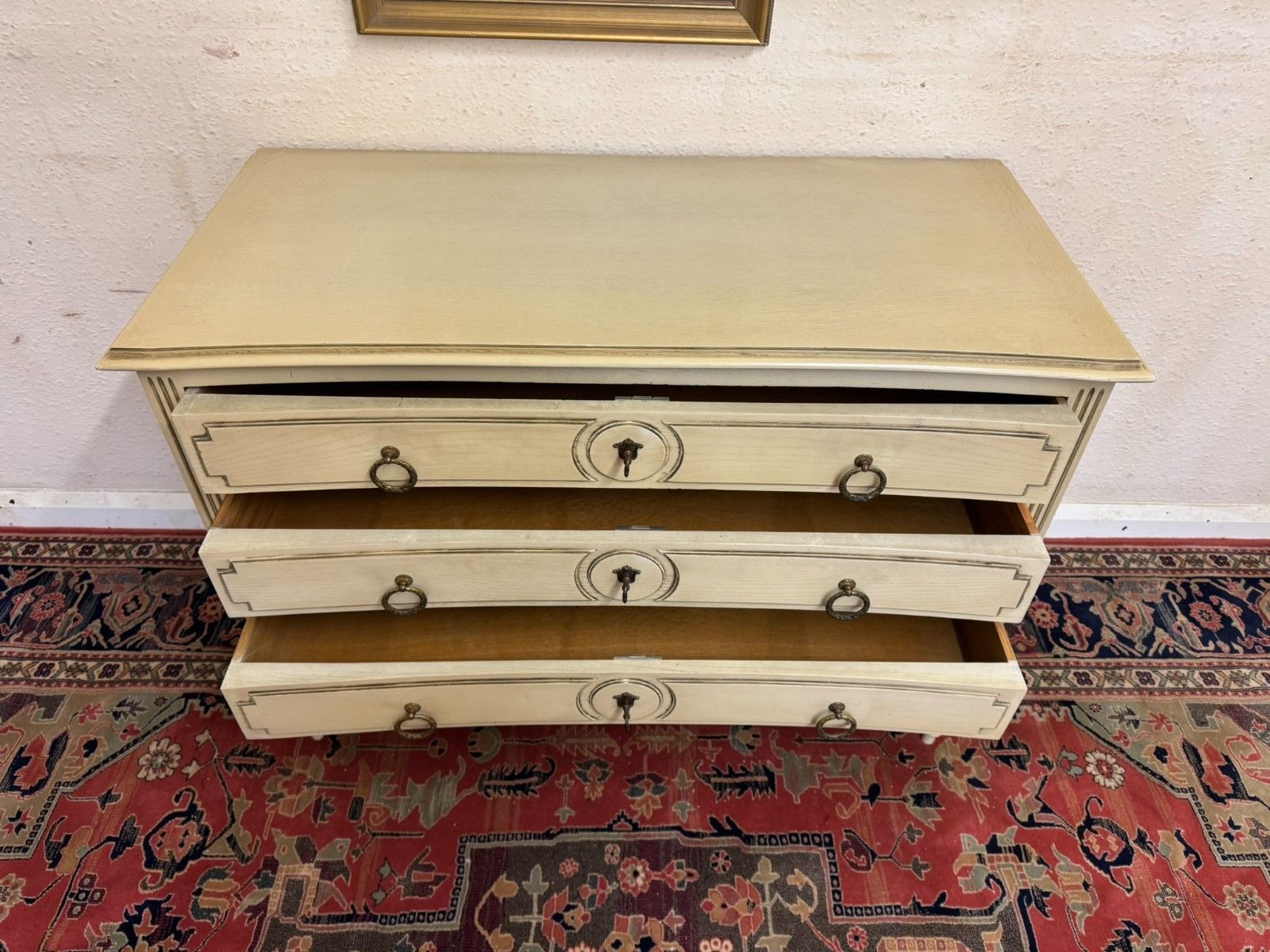 Furniture Antique French Empire Curved Chest Of Three Drawers Circa 1920 photo