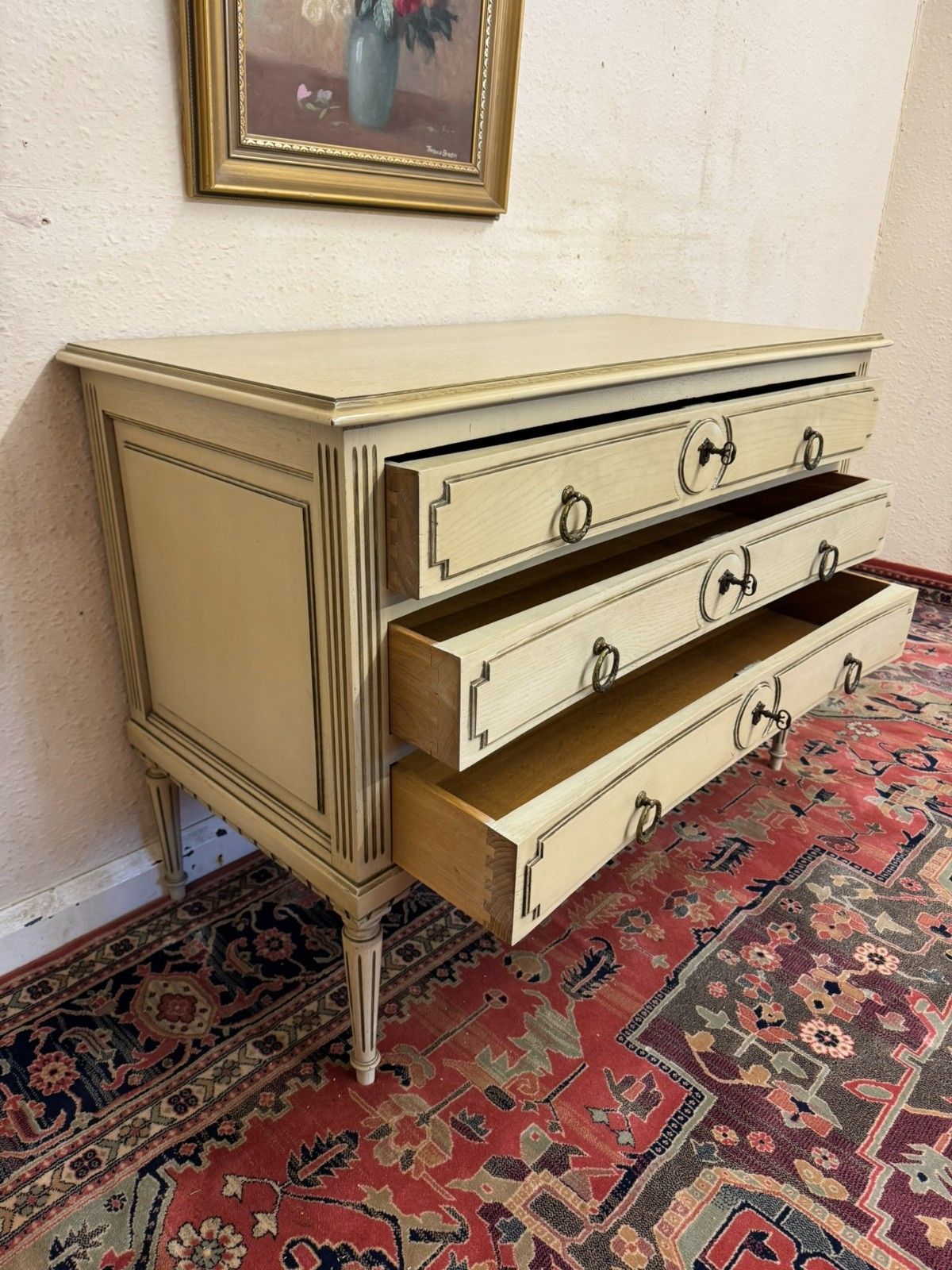 495.0 Antique French Empire Curved Chest Of Three Drawers Circa 1920 photo