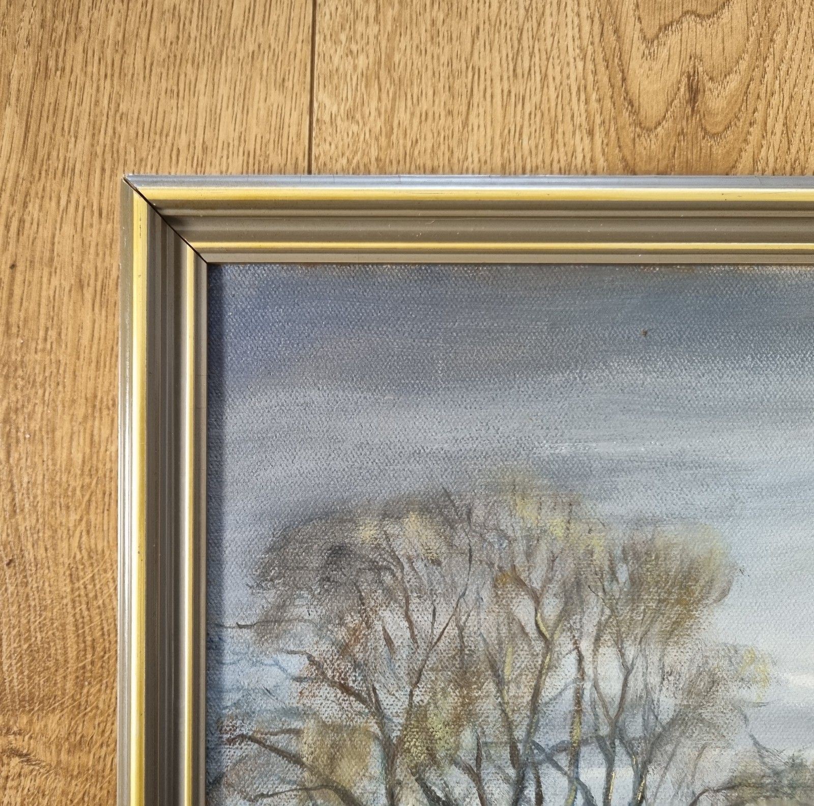 photo buy Vintage Framed Oil Painting British Landscape Horse Cattle Cottage Mountains '85