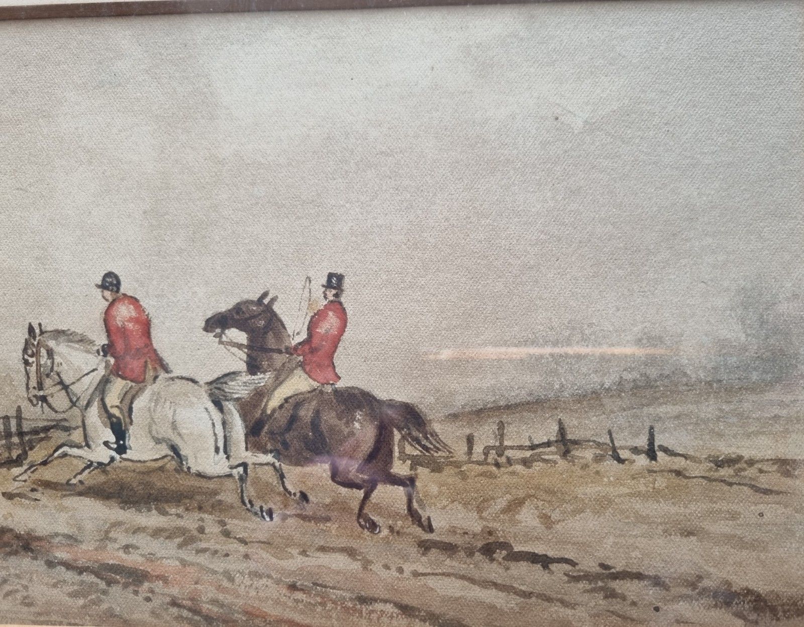 Antique Framed Watercolour Painting Horses Hunting Scene In Manner Of P.Rideout photo Art