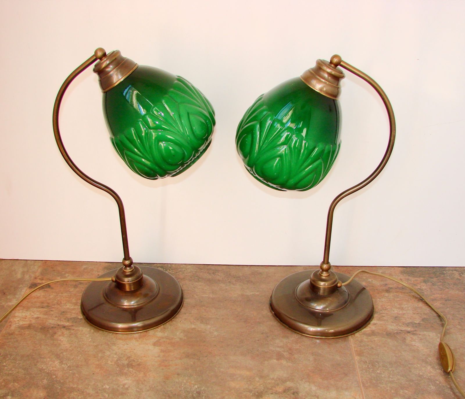 A Pair Of Modern 1980s Table Lamps, Brass And Glass, E27, Height 48 Cm photo 179.0