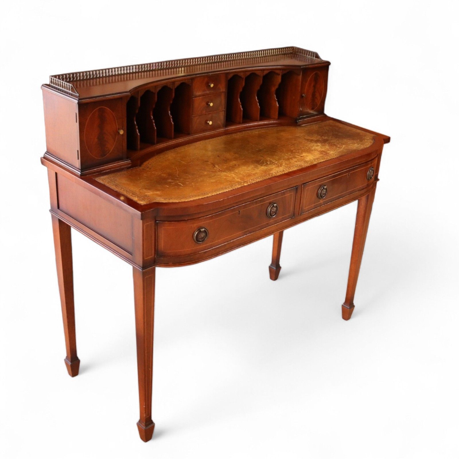 Vintage Mahogany Bonheur Du Jour Leather Top Regency Style Writing Desk photo buy