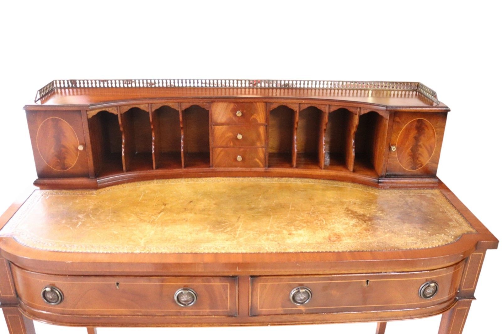 Vintage Mahogany Bonheur Du Jour Leather Top Regency Style Writing Desk photo vintage