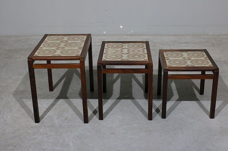 Set Of 3 Danish Side Tables In Rosewood And Tile. photo vinterior