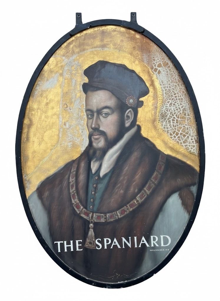 “The Spaniard” Painted Metal & Gilded Pub Sign (Bnhp) photo furniture