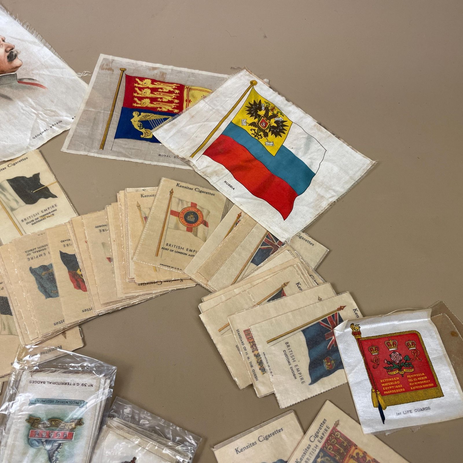 photo furniture Vintage Cigarette Silks Fabric Flags Tobacco Card Lot Set Collectable Textile Collectors Kensitas B.D.V Assortment