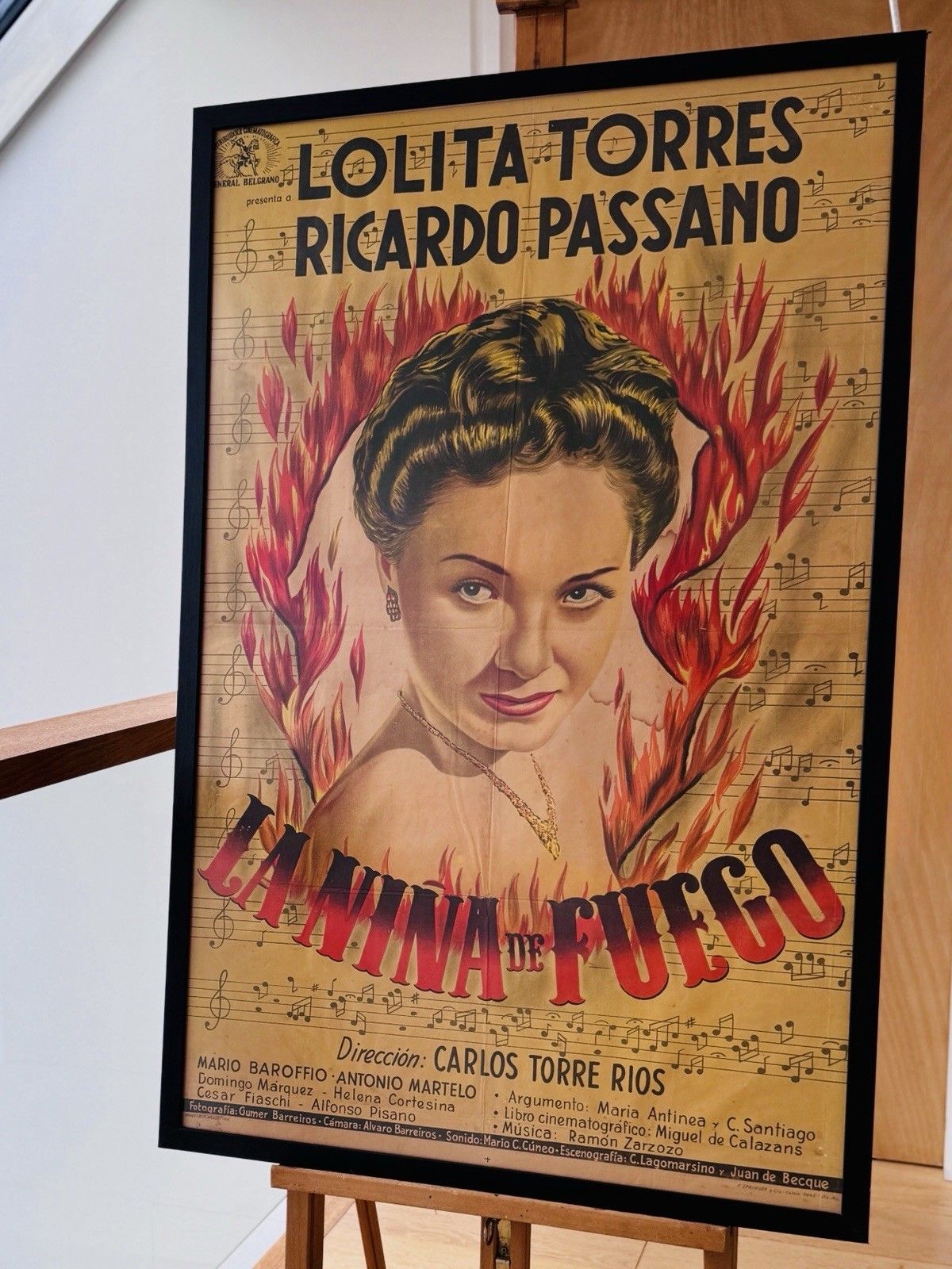 Rare Framed 1952 Movie Poster Argentine Film "La Niña De Fuego" Lolita Torres photo for sale