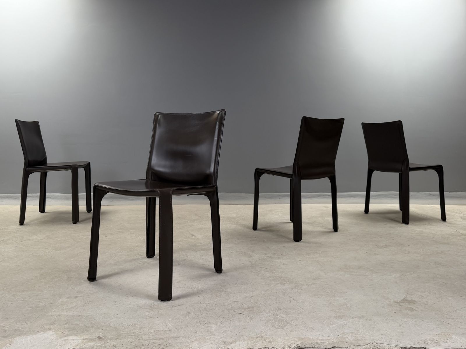 photo for sale Mario Bellini Cab 412 Chairs For Cassina – Vintage Italian Saddle Brown Leather Dining Chairs – Set Of 4 Four  Dining Chairs