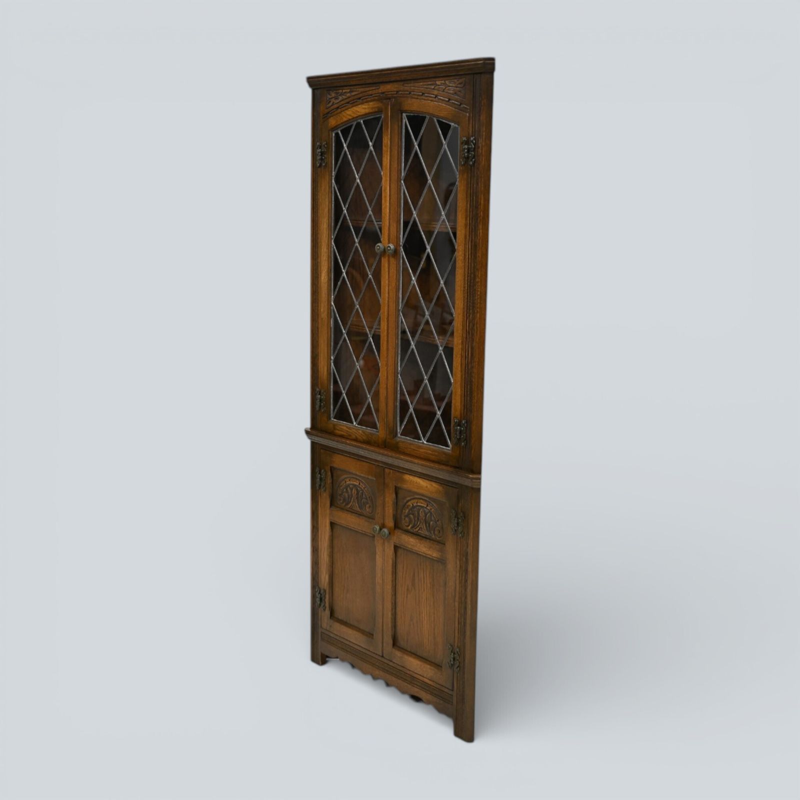 Oak Corner Display Cabinet Old Charm Leaded Glass Light Oak Free Uk Delivery* photo for sale