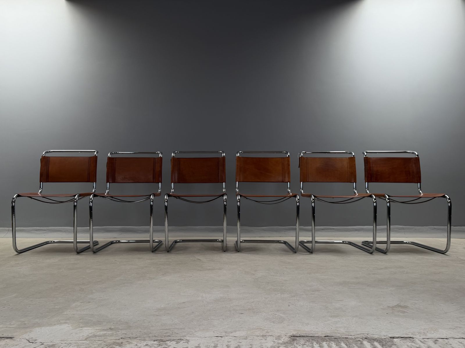 6 Dining Chairs Mart Stam Marcel Breuer S33 Set Of Six Fasem Chrome Tan Brown Cognac Leather Cantilever Bauhaus 6 Mid Century Dining Chairs 226 photo furniture