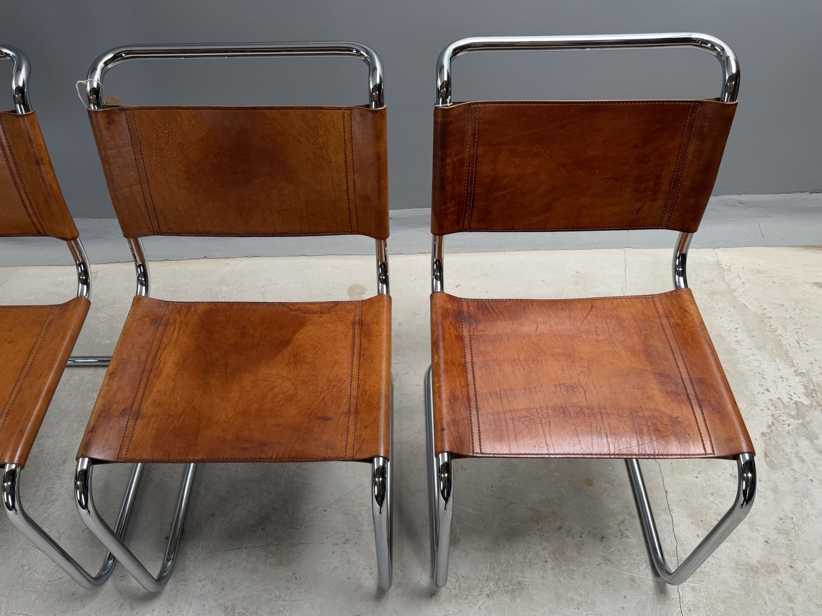 photo furniture 6 Dining Chairs Mart Stam Marcel Breuer S33 Set Of Six Fasem Chrome Tan Brown Cognac Leather Cantilever Bauhaus 6 Mid Century Dining Chairs 226