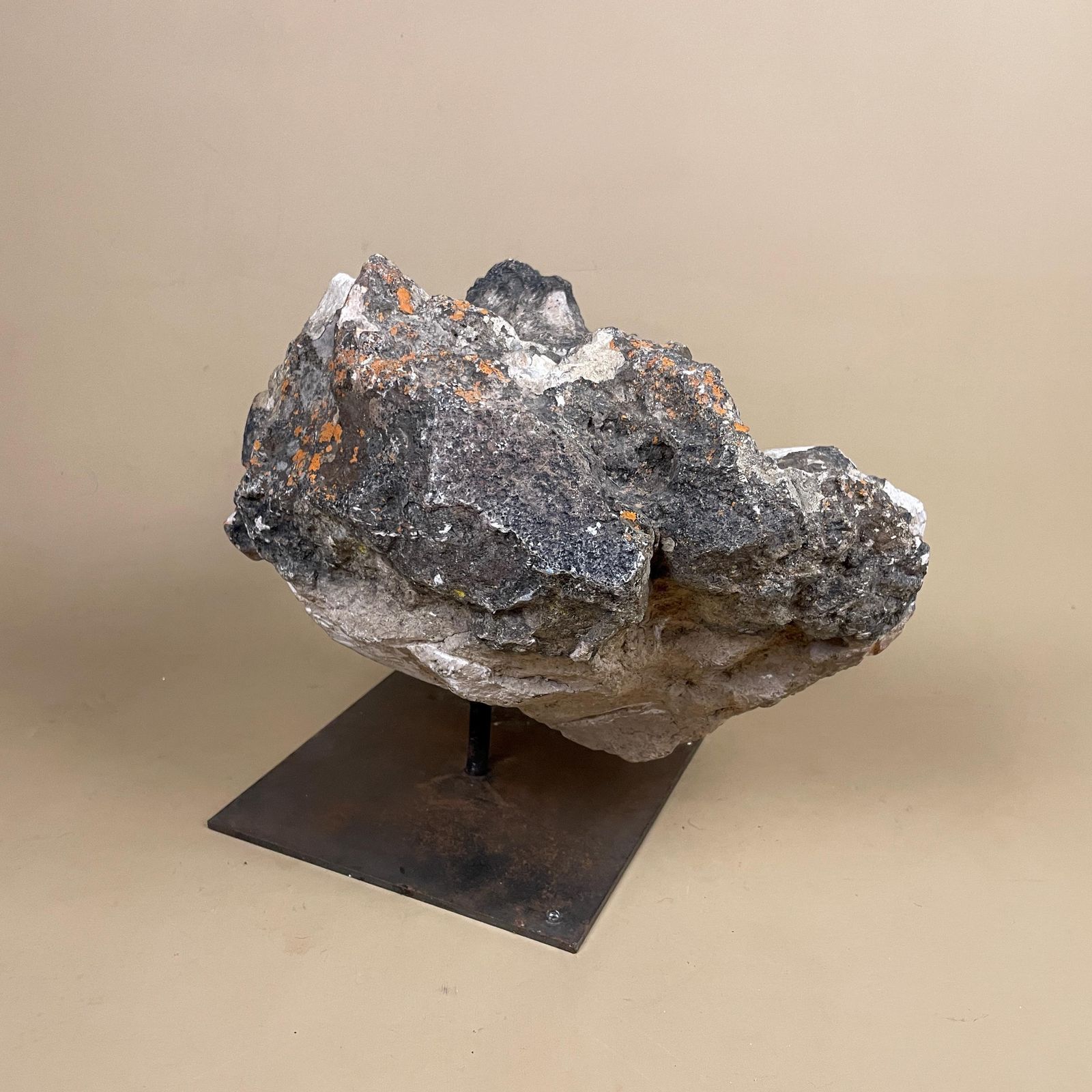 photo furniture Large Natural Fossil Rock Specimen On Metal Stand Heavy Display Piece Art Museum Decor Mineral Collection Curio Display Stone