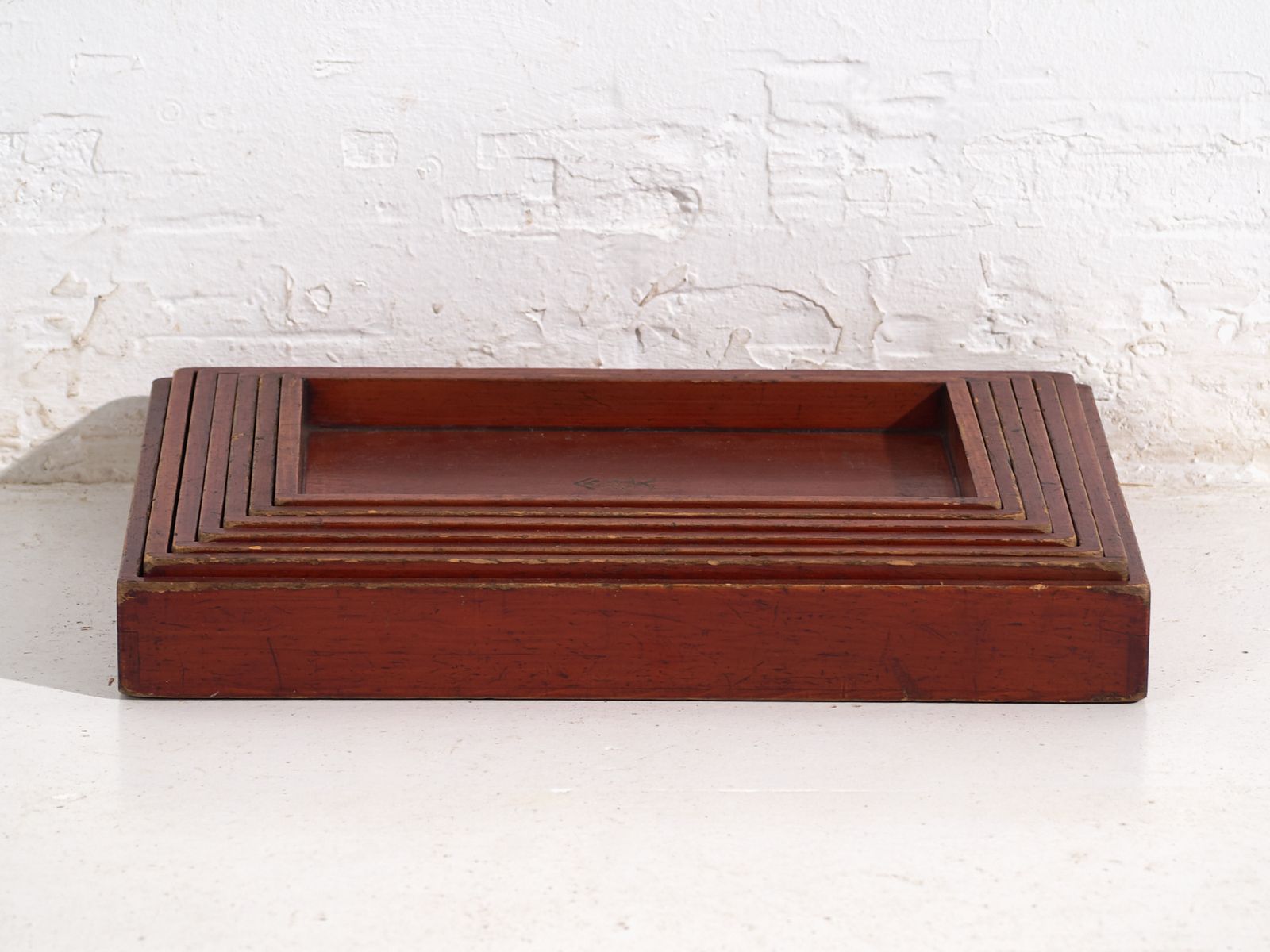 Antique Japanese Wooden Serving Trays Set Of 7 – Taishō–Showa Period (C.1910–1940) photo vintage