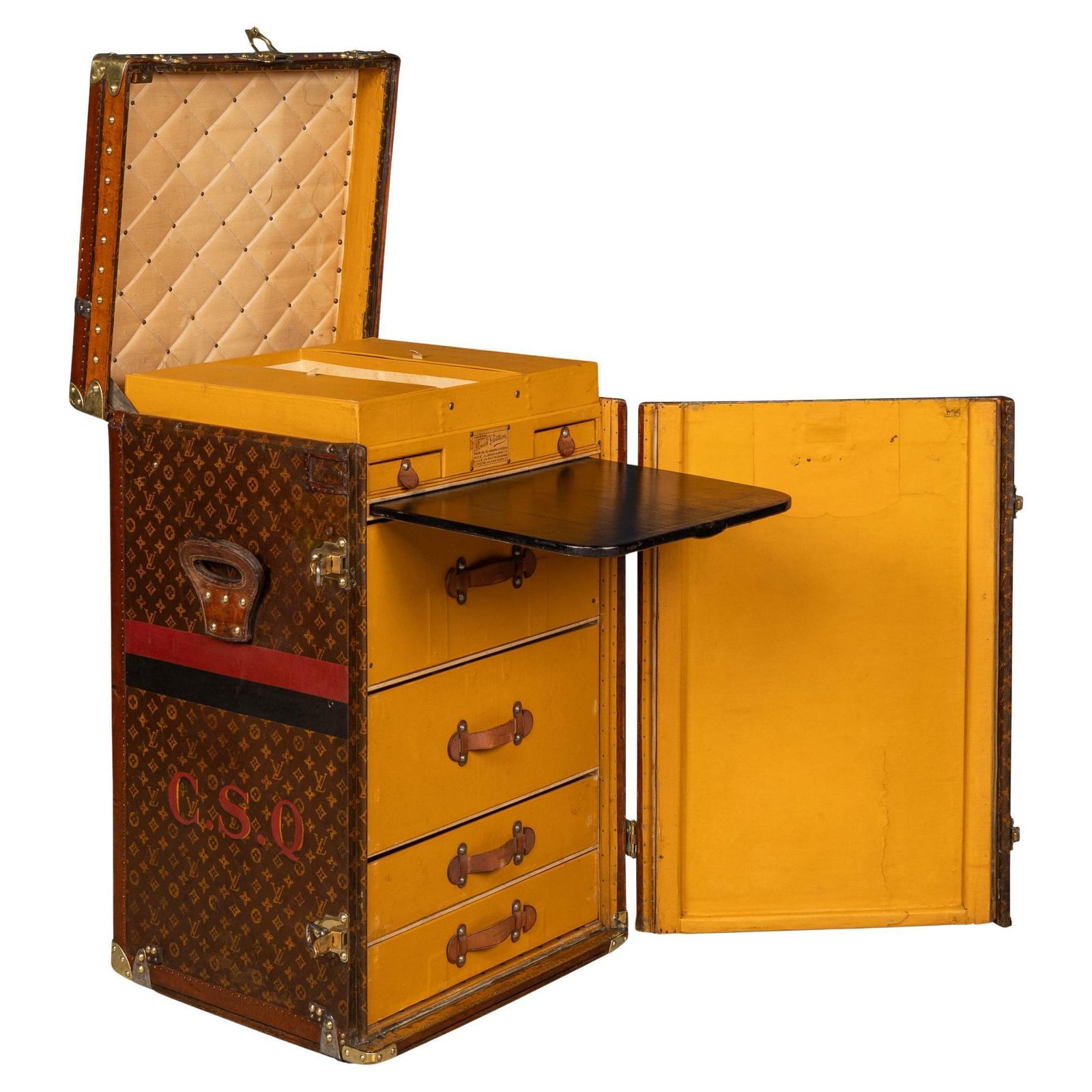 Antique 20thc Louis Vuitton 'Malle Secretaire' Desk Trunk In Monogram Canvas
